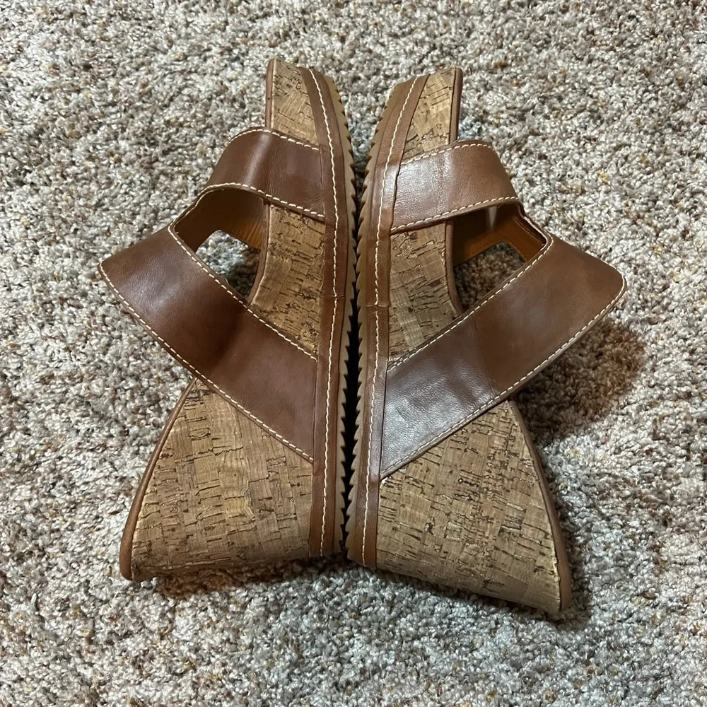 Cynthia Rowley Porter Leather Wedge Sandal Shoes Tan SZ 9 M - Picture 5 of 11